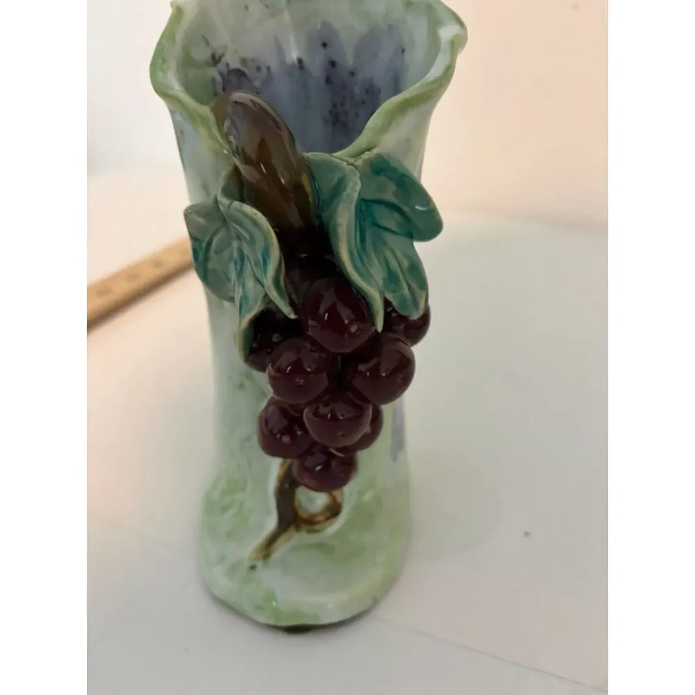 Vintage Majolica-of Grapes, Vines and Leaves Bud Vase by Jim Murrin.